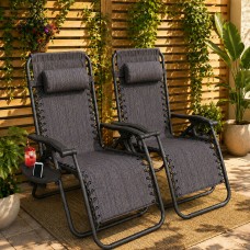 Neo Set of 2 Zero Gravity Sun Loungers Chairs Slate